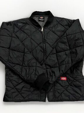 Dickies Workwear Jacket Sz L 90s Quilted Black Full Zip Longsleeve Bomber Puffer